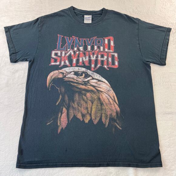 Lynyrd Skynyrd Y2K Eagle T-shirt Men's size Medium Black Faded Gildan Tag - Picture 1 of 7
